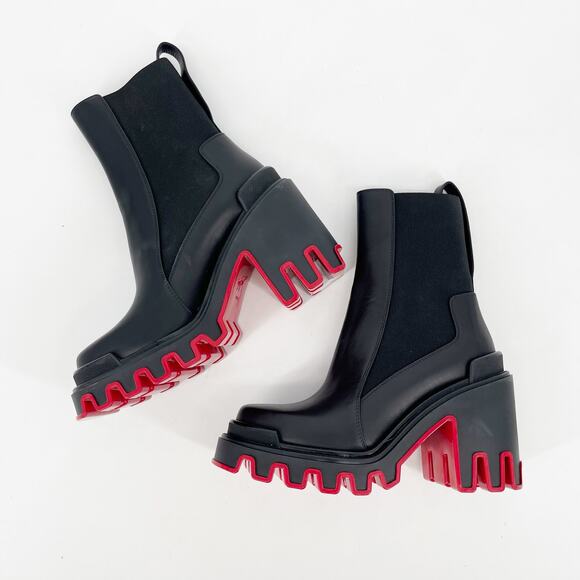 Christian Louboutin Marchacroche Duna Black Lug Sole Ankle Chelsea Boots EU 37 - Picture 4 of 12
